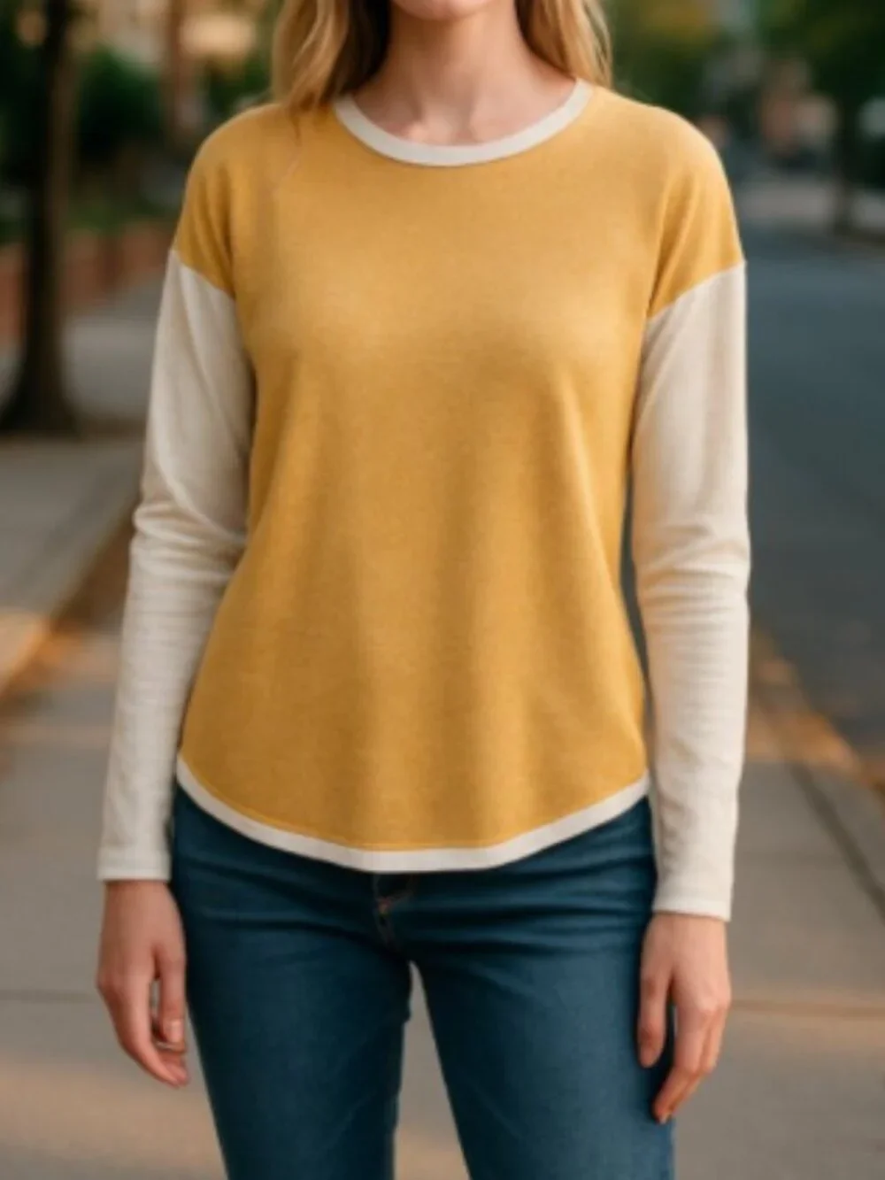 Smartwool Shadow Pine Colorblock Sweater in Honey Gold/Natural Donegal Marl S